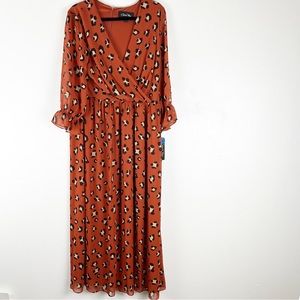 CHELSEA ROSE Spiced Leopard V-Neck Lined Maxi Dress, Size 16